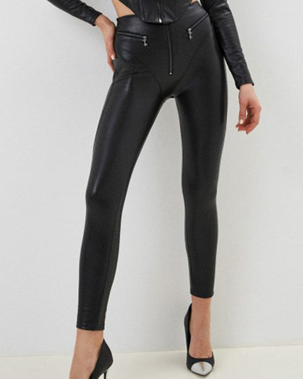 ❤ZASUWA Female PU Zipper Fly-eye Hip-lift Leggings