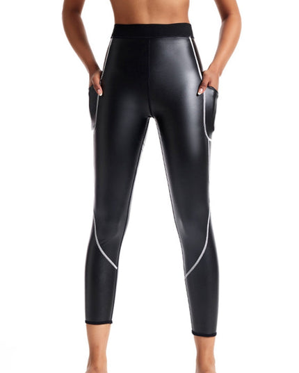 ZASUWA Female Faux Leather Corset Pocket Stripe Leggings