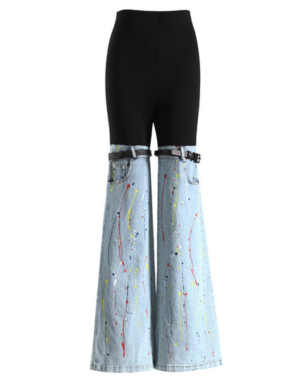 ZASUWA Female Contrast Color Denim Flare Fashion Pants