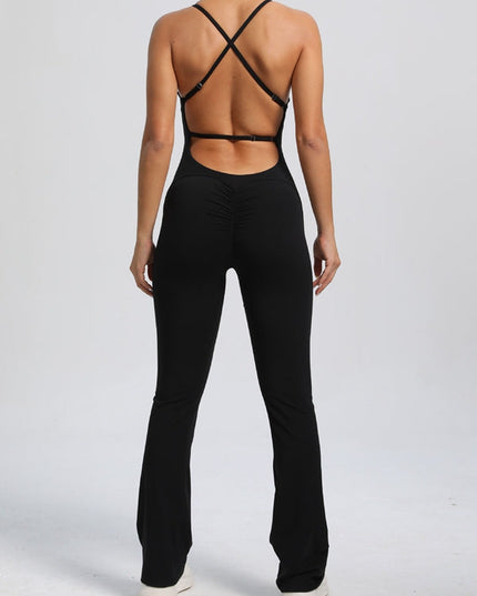 ZASUWA Female Cross Back Flare Scrunch Bum Jumpsuit