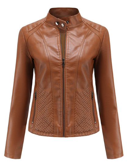 ZASUWA Female Faux Leather Zipper Pocket Jackets