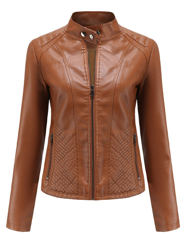 ZASUWA Female Faux Leather Zipper Pocket Jackets