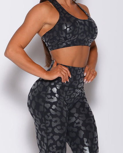 ZASUWA Female Glossy Leopard Print PU Faux Leather Tracksuit