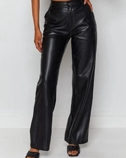 ZASUWA Female Fuax Leather Pocket Fashion Pants