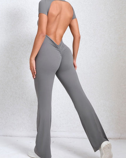 ZASUWA Female Backless Scrunch Bum Flare Jumpsuit