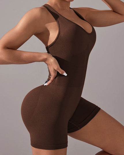 ZASUWA Female Deep V Collar Cross Back Scrunch Bum Seamless Short Romper