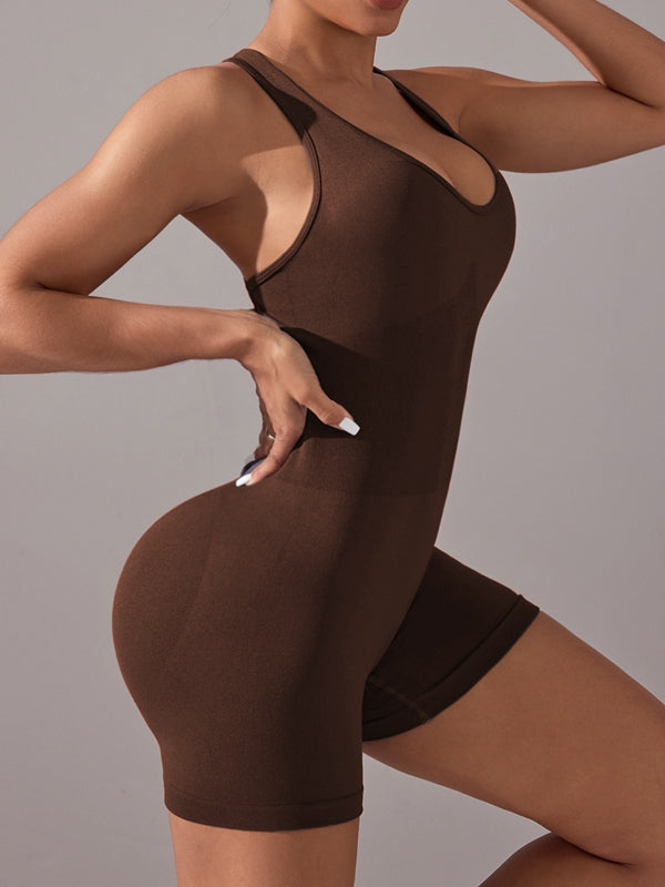 ZASUWA Female Deep V Collar Cross Back Scrunch Bum Seamless Short Romper