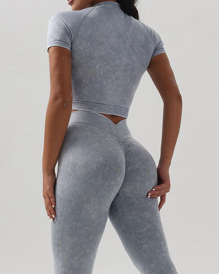 ZASUWA Female Denim Deep V Back Scrunch Bum Short Tracksuit