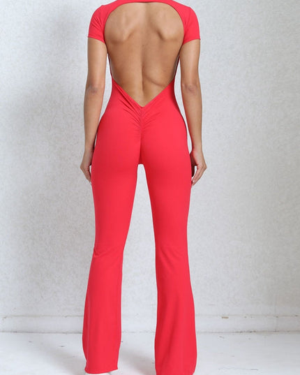 ZASUWA Female Backless Scrunch Bum Flare Jumpsuit
