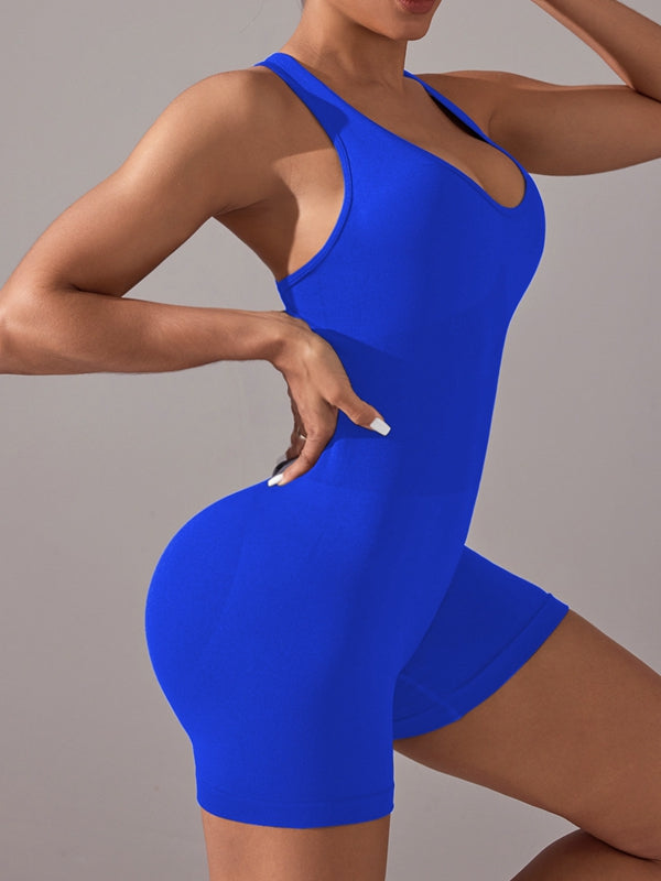 ZASUWA Female Deep V Collar Cross Back Scrunch Bum Seamless Short Romper