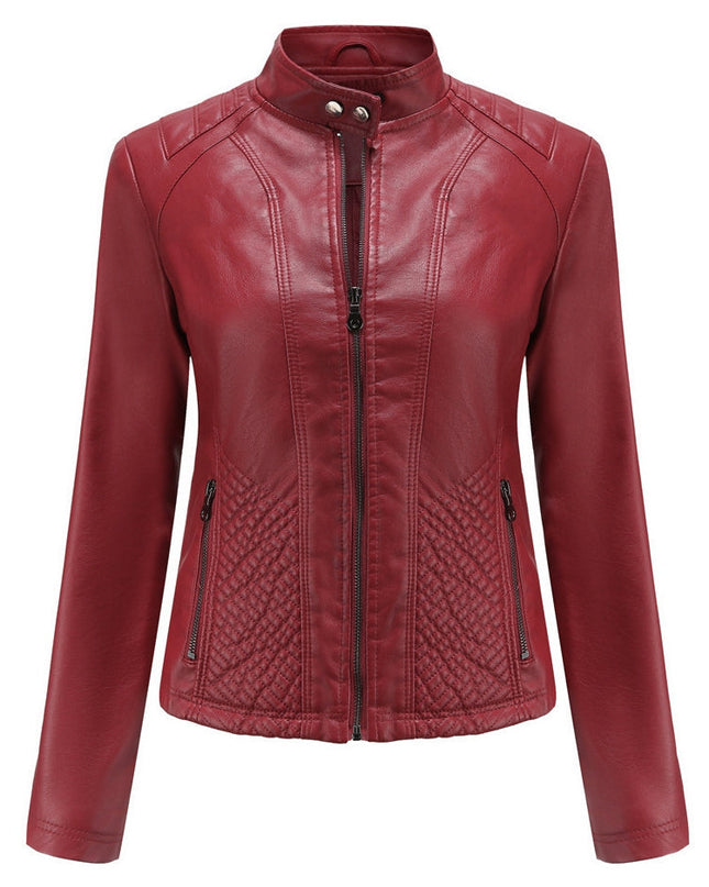 ZASUWA Female Faux Leather Zipper Pocket Jackets
