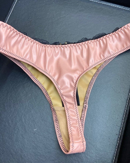 ZASUWA Female Faux Leather Zipper Lace Panties