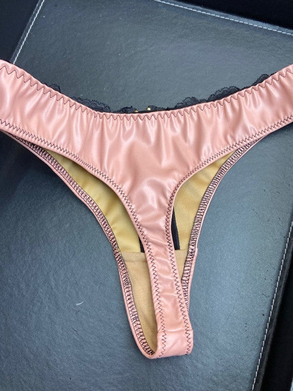 ZASUWA Female Faux Leather Zipper Lace Panties