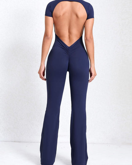 ZASUWA Female Backless Scrunch Bum Flare Jumpsuit
