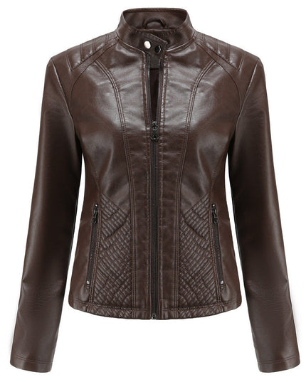 ZASUWA Female Faux Leather Zipper Pocket Jackets