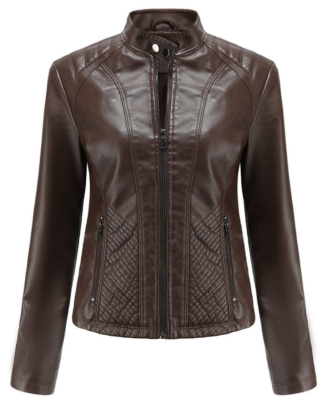ZASUWA Female Faux Leather Zipper Pocket Jackets