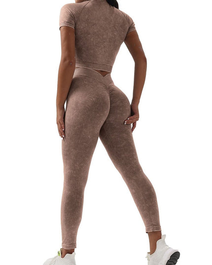 ZASUWA Female Denim Deep V Back Scrunch Bum Short Tracksuit