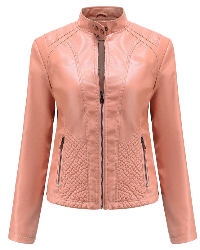 ZASUWA Female Faux Leather Zipper Pocket Jackets