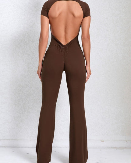 ZASUWA Female Backless Scrunch Bum Flare Jumpsuit
