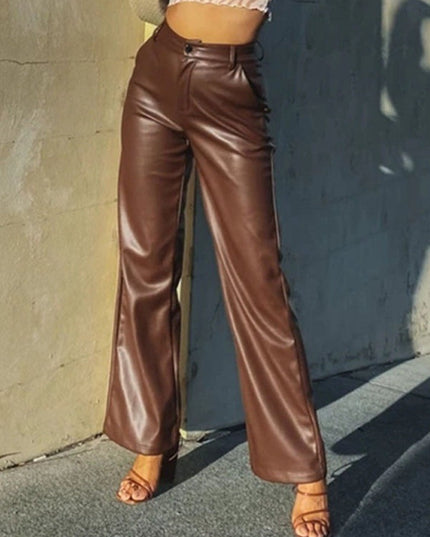 ZASUWA Female Fuax Leather Pocket Fashion Pants