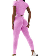 Hot Pink / S / Leggings+Short Sleeves