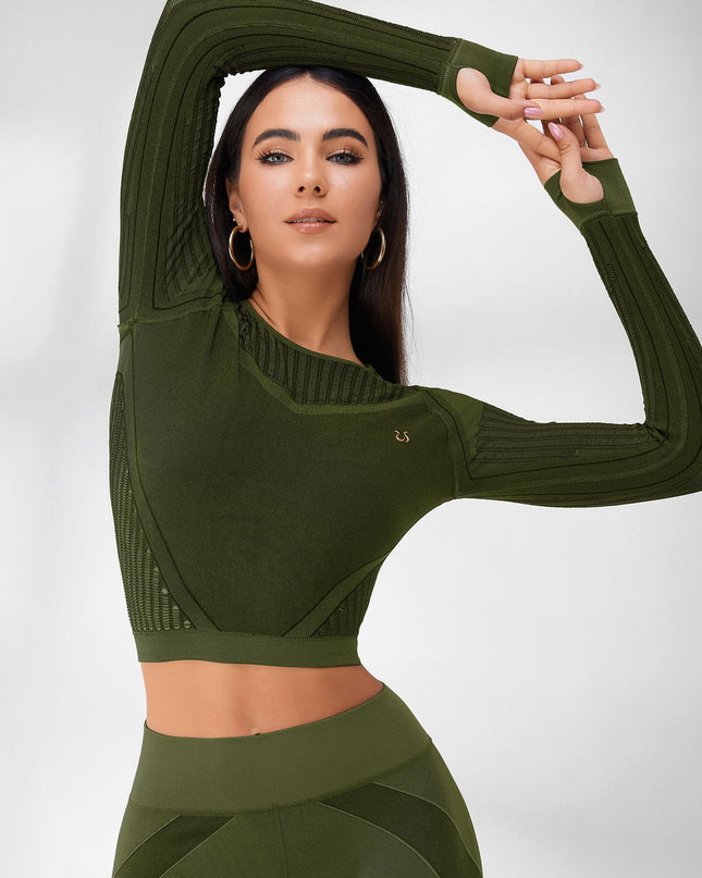 ZASUWA Female Fishnet Knitted Seamless High-waist Tracksuit