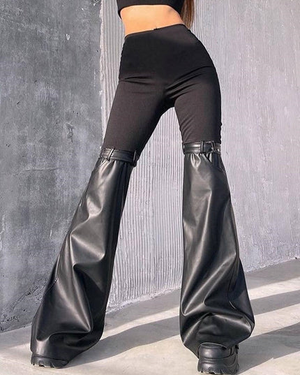 ZASUWA Female Faux Leather Pocket Flare Fashion Leggings