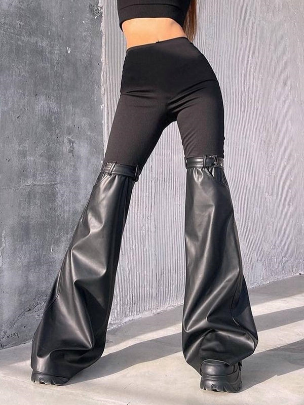 ZASUWA Female Faux Leather Pocket Flare Fashion Leggings