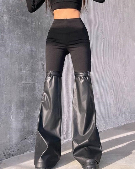 ZASUWA Female Faux Leather Pocket Flare Fashion Leggings