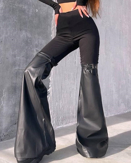 ZASUWA Female Faux Leather Pocket Flare Fashion Leggings