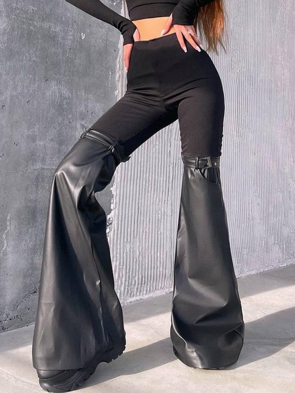 ZASUWA Female Faux Leather Pocket Flare Fashion Leggings