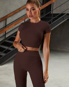 Saddle Brown / S / Short Sleeves+Leggings