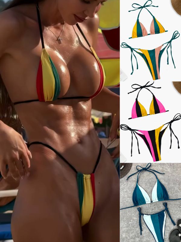 ❤ZASUWA Female Sexy Rainbow Contrast Color Bikini Set