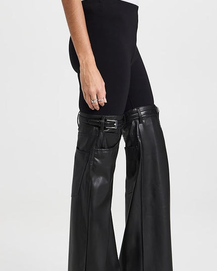 ZASUWA Female Faux Leather Pocket Flare Fashion Leggings