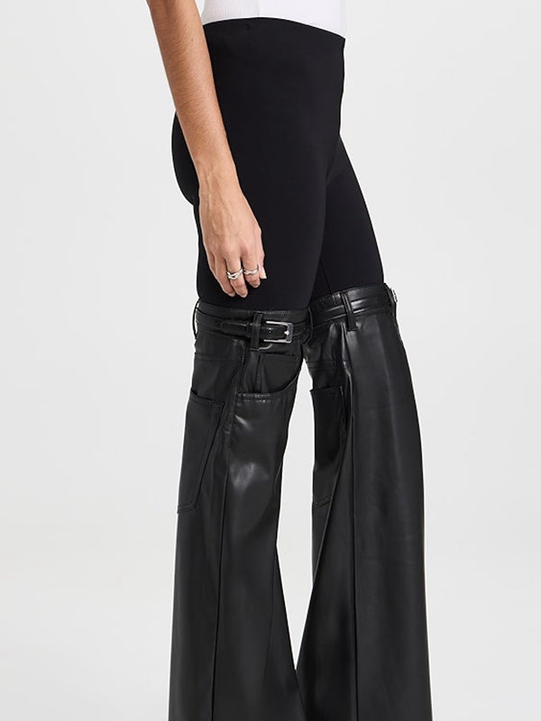 ZASUWA Female Faux Leather Pocket Flare Fashion Leggings
