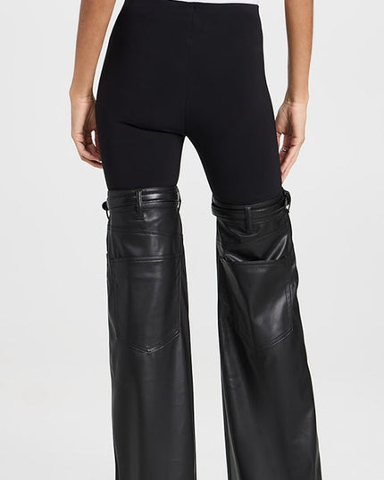ZASUWA Female Faux Leather Pocket Flare Fashion Leggings
