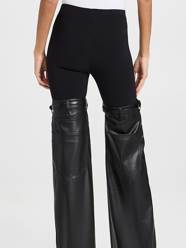 ZASUWA Female Faux Leather Pocket Flare Fashion Leggings