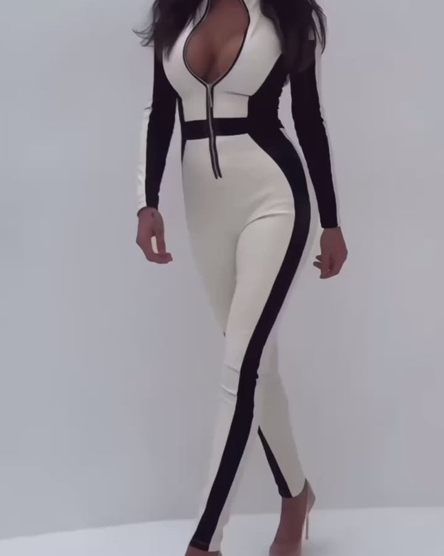❤ZASUWA Female "SciFi Heroine" Contrast Color PU Half Zipper Ski Jumpsuit