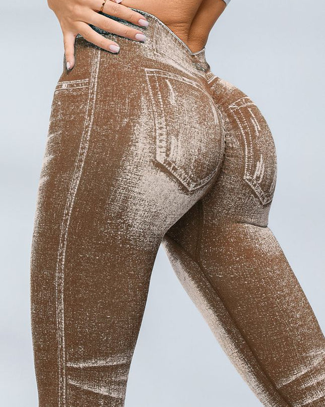 ZASUWA Female Deep V Back Denim Scrunch Bum Leggings