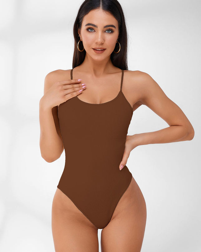 ZASUWA Female Sleeveless Ribbed Adjustable Straps Short Bodysuit