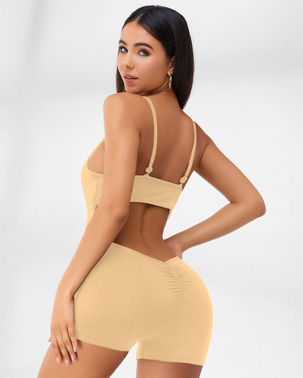 ZASUWA Female Hollow Out U-collar Scrunch Bum Romper