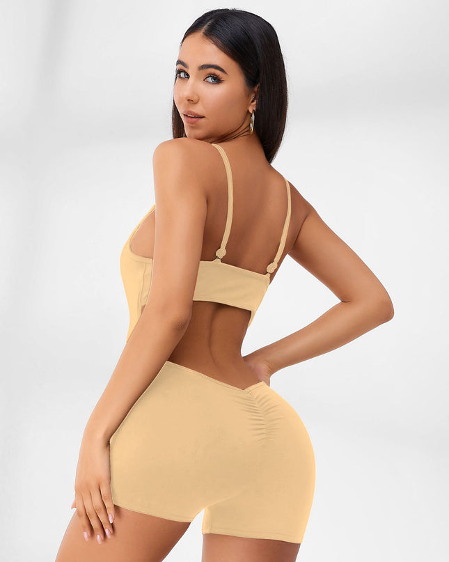 ZASUWA Female Hollow Out U-collar Scrunch Bum Romper