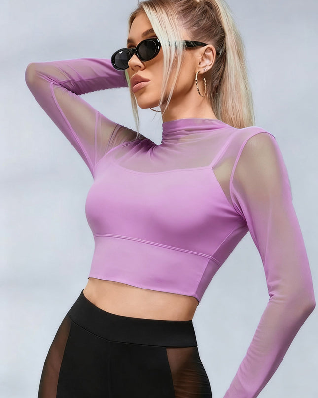 ZASUWA Female Sexy Sheer Mesh Long Sleeves