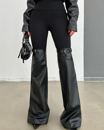 ZASUWA Female Faux Leather Pocket Flare Fashion Leggings