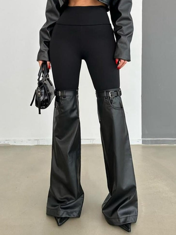 ZASUWA Female Faux Leather Pocket Flare Fashion Leggings