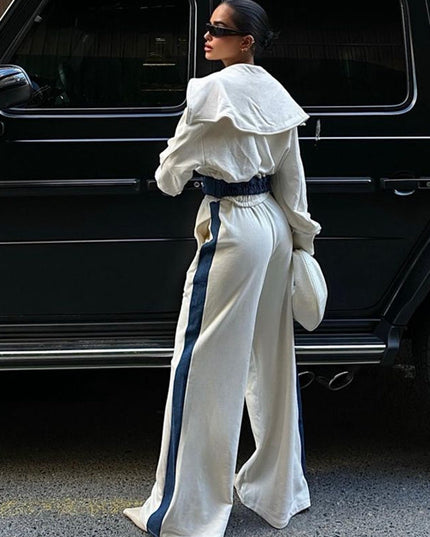 ZASUWA Female Sexy Denim Contrast Color Pocket Casual Tracksuit