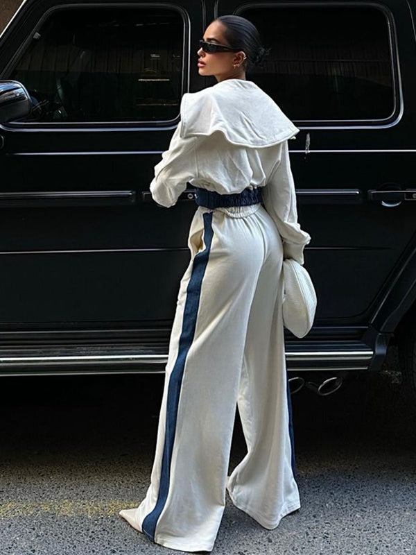 ZASUWA Female Sexy Denim Contrast Color Pocket Casual Tracksuit