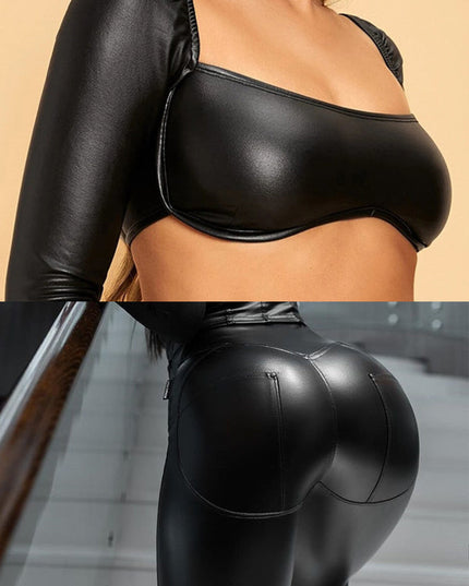ZASUWA Female Faux Leather Crop Top Long Sleeves