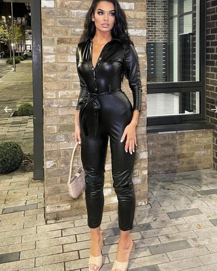 ZASUWA Female Faux Leather Button Jumpsuit