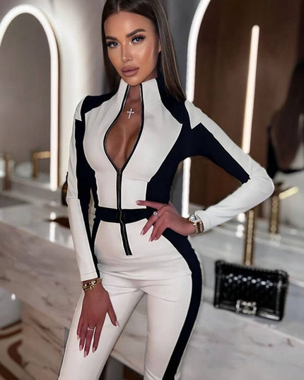 ❤ZASUWA Female "SciFi Heroine" Contrast Color PU Half Zipper Ski Jumpsuit